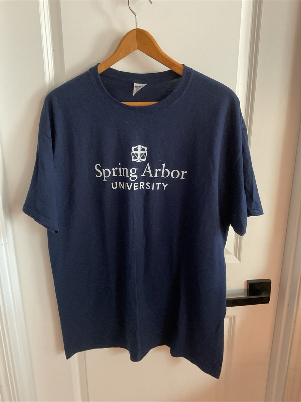 Jerzees - Navy Spring Arbor University Logo Tee - Size XL